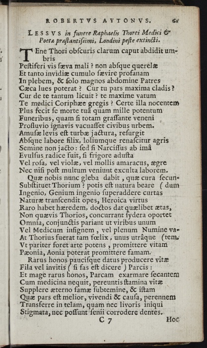 Photograph of Robert Ayton: Lessus in funere Raphaelis Thorei Medici & Poeta praestantissimi, Londini peste extincti (London, 1626)