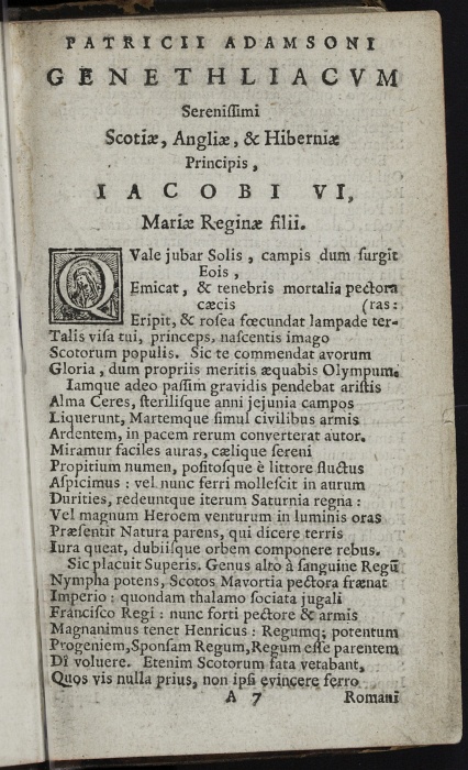 Photograph of Patrick Adamson: Genethliacum serenissimi Scotiae, Angliae, et Hiberniae principis, IACOBI VI, Mariae Regnae filii