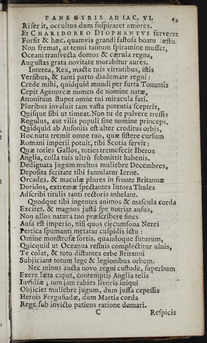 Photograph of Robert Ayton: Ad Iacobum VI, Britanniarum regem, Angliam petentem, Roberti Aytoni Panegyris (Paris, 1603)