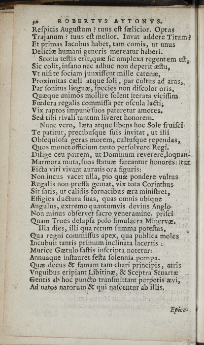 Photograph of Robert Ayton: Ad Iacobum VI, Britanniarum regem, Angliam petentem, Roberti Aytoni Panegyris (Paris, 1603)