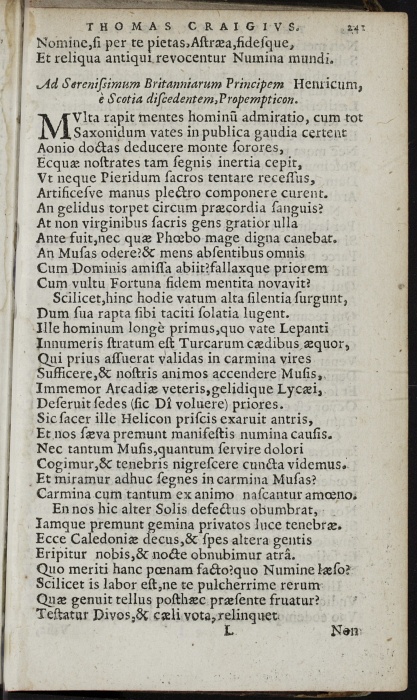 Photograph of Thomas Craig of Riccarton: Ad serenissimum & potentissimum Principem Iacobum VI, è sua Scotia discedentem, Paraeneticon (1603)