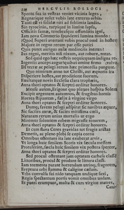 Photograph of Hercules Rollock: De Augustissimo Iacobi VI Scotorum Regis, & Annae, Frederici 2, Danorum Regis filiae conjugio, 13 Kal. Septemb. 1589. in Dania celebrato, Georgio Scotiae Mareschallo sui Regis vicem obeunte, Epithalamium. Ad Annam Scotorum Reginam.