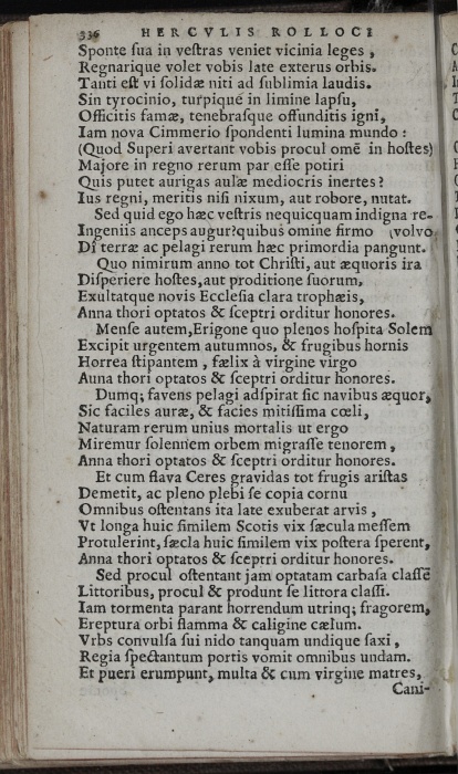 Photograph of Hercules Rollock: De Augustissimo Iacobi VI Scotorum Regis, & Annae, Frederici 2, Danorum Regis filiae conjugio, 13 Kal. Septemb. 1589. in Dania celebrato, Georgio Scotiae Mareschallo sui Regis vicem obeunte, Epithalamium. Ad Annam Scotorum Reginam.